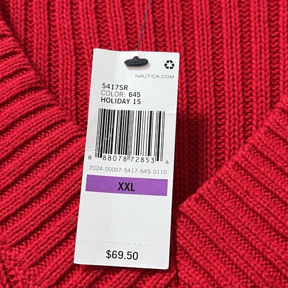 Nautica Womens Cable Knit V Neck Sweater Size XXL Red Thick Fisherman Preppy NWT - Picture 6 of 7